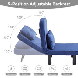 mcc direct 4 in 1 Folding Single Sofa Bed Convertible Lounge Sleeper Chair with Adjustable Backrest and 1 Tufted Cushion, Sleeper Recliner Armchair for Living Room, Bedroom, Guest Room (Blue) - thumbnail 4
