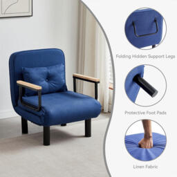 mcc direct 4 in 1 Folding Single Sofa Bed Convertible Lounge Sleeper Chair with Adjustable Backrest and 1 Tufted Cushion, Sleeper Recliner Armchair for Living Room, Bedroom, Guest Room (Blue) - thumbnail 5