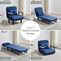 mcc direct 4 in 1 Folding Single Sofa Bed Convertible Lounge Sleeper Chair with Adjustable Backrest and 1 Tufted Cushion, Sleeper Recliner Armchair for Living Room, Bedroom, Guest Room (Blue) - thumbnail 3