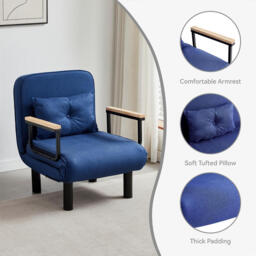 mcc direct 4 in 1 Folding Single Sofa Bed Convertible Lounge Sleeper Chair with Adjustable Backrest and 1 Tufted Cushion, Sleeper Recliner Armchair for Living Room, Bedroom, Guest Room (Blue) - thumbnail 2