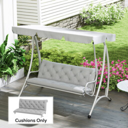 Outsunny 3 Seater Bench Cushion, Garden Chair Cushion with Back and Ties for Indoor and Outdoor Use, 98 x 150 cm, Light Grey - thumbnail 5