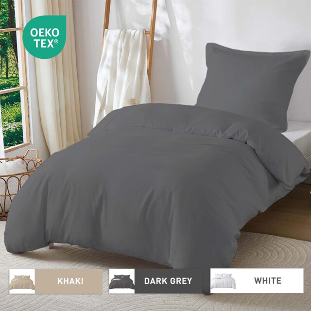 LeBonsoir Dark Gray Bedding Duvet Cover Set,135x200cm/50x75cmx1 Breathable Durable Soft Comfy, with Zip, 2 Pieces, Includes 1 Duvet Cover & 2 Pillowcases,NO Comforter - image 1