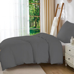 LeBonsoir Dark Gray Bedding Duvet Cover Set，135x200cm/50x75cmx1 Breathable Durable Soft Comfy， with Zip， 2 Pieces， Includes 1 Duvet Cover & 2 Pillowcases，NO Comforter - thumbnail 2