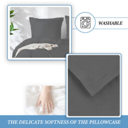 LeBonsoir Dark Gray Bedding Duvet Cover Set，135x200cm/50x75cmx1 Breathable Durable Soft Comfy， with Zip， 2 Pieces， Includes 1 Duvet Cover & 2 Pillowcases，NO Comforter - thumbnail 4