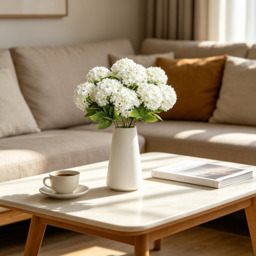 Yuejia 1Pc 13in/33cmArtificial 7-Head Hydrangea Silk Flower Silk Flower Living Room Bedroom Wedding Flower Arrangement Artificial Flower Decoration(white) - thumbnail 1