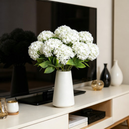 Yuejia 1Pc 13in/33cmArtificial 7-Head Hydrangea Silk Flower Silk Flower Living Room Bedroom Wedding Flower Arrangement Artificial Flower Decoration(white) - thumbnail 3