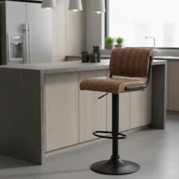 Bar Stools Paris Faux Distressed Leather Adjustable Height Brown 2pcs - thumbnail 3