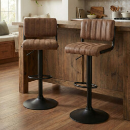 Bar Stools Paris Faux Distressed Leather Adjustable Height Brown 2pcs - thumbnail 1