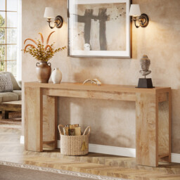 Tribesigns Console Table, 160 x 29.5 x 85 cm, Side Table, Corridor Table, Sofa Table for Small Rooms, Wooden Sofa Table, Country Style for Entrance, Hallway, Living Room, Light Oak - thumbnail 2
