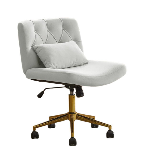 HULALA HOME Vanity Chair with wheels Criss Cross Legged Armless Adjustable Height Velvet Swivel Chair for Home Office Bedroom, Grey