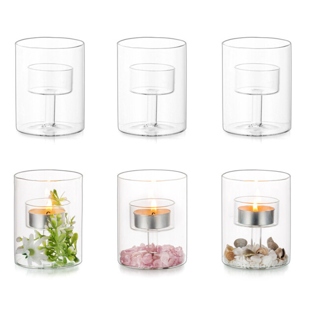 Hurricane Glass Candle Holder - 3 Pcs Clear Tealight Candle Holders Creative Candle Stand for Table Centerpiece Christmas Party Dining Festive Table Home Decor Living Room Decoration - image 1