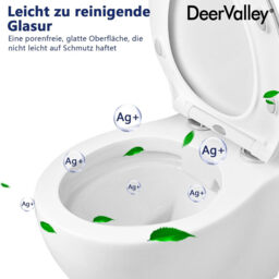 DeerValley Wall Hung Toilet Set Rimless Wall Mounted Toilet with Soft Close Seat, Quiet Design, Smooth Ceramic Surface, D-Shape Design, Compact 51.5cm Hanging Toilet for Guest Bathroom - thumbnail 2