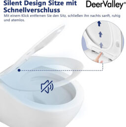 DeerValley Wall Hung Toilet Set Rimless Wall Mounted Toilet with Soft Close Seat, Quiet Design, Smooth Ceramic Surface, D-Shape Design, Compact 51.5cm Hanging Toilet for Guest Bathroom - thumbnail 7