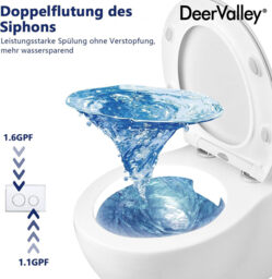DeerValley Wall Hung Toilet Set Rimless Wall Mounted Toilet with Soft Close Seat, Quiet Design, Smooth Ceramic Surface, D-Shape Design, Compact 51.5cm Hanging Toilet for Guest Bathroom - thumbnail 6