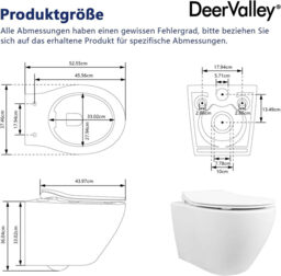DeerValley Wall Hung Toilet Set Rimless Wall Mounted Toilet with Soft Close Seat, Quiet Design, Smooth Ceramic Surface, D-Shape Design, Compact 51.5cm Hanging Toilet for Guest Bathroom - thumbnail 4