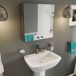 Croydex Ontario Teak Bathroom Mirror Cabinet - thumbnail 1