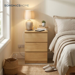 Ochama Nightstand with Charging Station, Bedside Table, Side End Table with 3 Drawers, for Bedroom, Yellow - thumbnail 3
