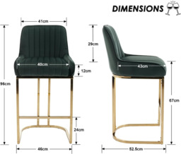 chairus Bar Stools Set of 2 Velvet Counter Chairs with Backrest Breakfast Bar Stools for Kitchen - thumbnail 7