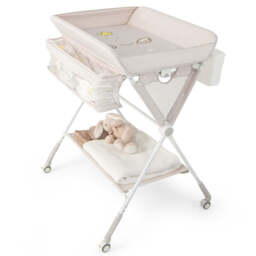 Diaper Changing Station with 3 Position Adjustable Level and 4 Universal Wheels-Natural - thumbnail 1