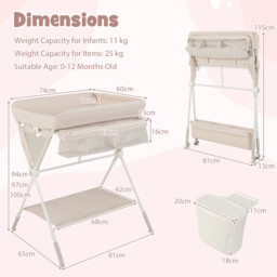 Diaper Changing Station with 3 Position Adjustable Level and 4 Universal Wheels-Natural - thumbnail 7