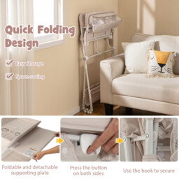 Diaper Changing Station with 3 Position Adjustable Level and 4 Universal Wheels-Natural - thumbnail 6