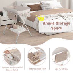 Diaper Changing Station with 3 Position Adjustable Level and 4 Universal Wheels-Natural - thumbnail 3