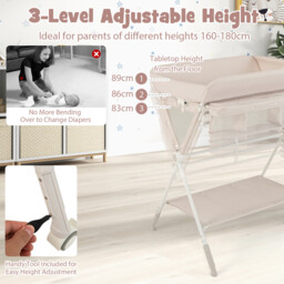 Diaper Changing Station with 3 Position Adjustable Level and 4 Universal Wheels-Natural - thumbnail 4
