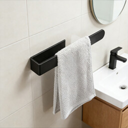 Vilscijon Stainless Steel Towel Bar, Hand Towel Rack, Bathroom Hand Towel Hanging Rod with Hooks, Multi-purpose Wall-mounted Shelf for Toilet - thumbnail 2