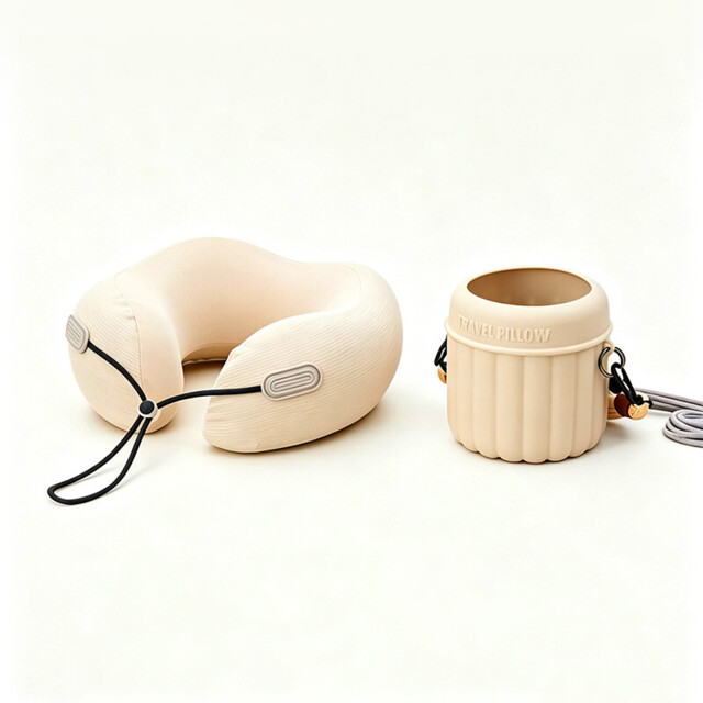JORDAN&JUDY Travel U-Shaped Neck Pillow Set with Storage Bag, Portable Pillow for Rest & Sleep,Khaki