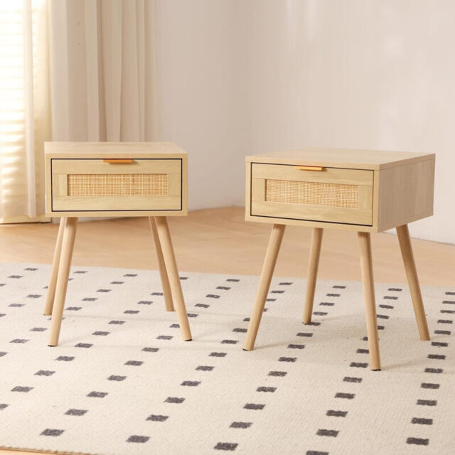 GRAVFORCE Bedside Table Set of 2 Modern Side End Table with Drawers Slim Bedside Tables for Bedroom Living Room Solid Wood Legs 1 Drawer - image 1
