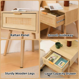 GRAVFORCE Bedside Table Set of 2 Modern Side End Table with Drawers Slim Bedside Tables for Bedroom Living Room Solid Wood Legs 1 Drawer - thumbnail 6
