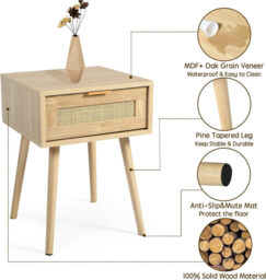 GRAVFORCE Bedside Table Set of 2 Modern Side End Table with Drawers Slim Bedside Tables for Bedroom Living Room Solid Wood Legs 1 Drawer - thumbnail 7