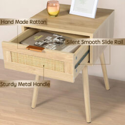 GRAVFORCE Bedside Table Set of 2 Modern Side End Table with Drawers Slim Bedside Tables for Bedroom Living Room Solid Wood Legs 1 Drawer - thumbnail 2
