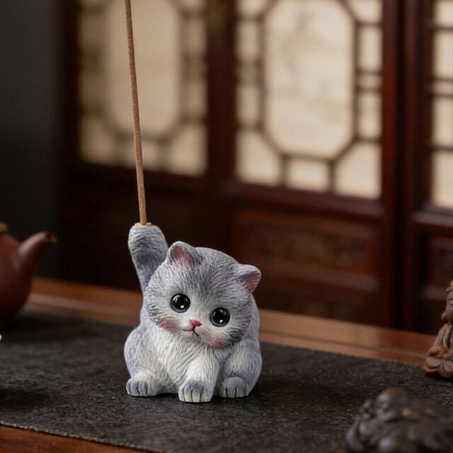 JU7CER 1pc Adorable Kitten-shaped Incense Holder Ceramic Aromatherapy Burner Creative Home Decor Ornamental Piece Home Zen Tea Ceremony Incense Burner Kung Fu Little Blue Cat - Stick Incense - image 1
