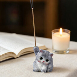 JU7CER 1pc Adorable Kitten-shaped Incense Holder Ceramic Aromatherapy Burner Creative Home Decor Ornamental Piece Home Zen Tea Ceremony Incense Burner Kung Fu Little Blue Cat - Stick Incense - thumbnail 5