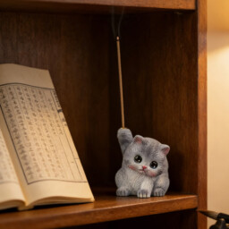 JU7CER 1pc Adorable Kitten-shaped Incense Holder Ceramic Aromatherapy Burner Creative Home Decor Ornamental Piece Home Zen Tea Ceremony Incense Burner Kung Fu Little Blue Cat - Stick Incense - thumbnail 6