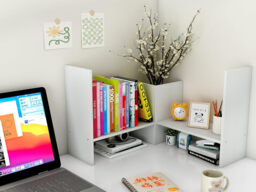 Senhoglb Freestanding Wood Small Desk Shelves Adjustable,White - thumbnail 3