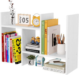 Senhoglb Freestanding Wood Small Desk Shelves Adjustable,White