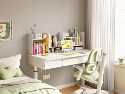 Senhoglb Freestanding Wood Small Desk Shelves Adjustable,White - thumbnail 2