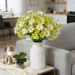 Yuejia 4pcs 11.02in/28cmArtificial Daisy Mums Flowers Outdoor Plants Fake Silk Flowers No Fade Greenery Shrubs Home Wedding Office Garden Porch Décor(green white) - thumbnail 1
