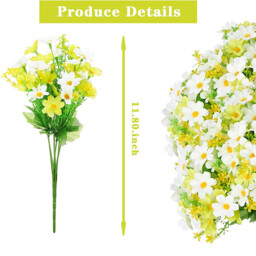 Yuejia 4pcs 11.02in/28cmArtificial Daisy Mums Flowers Outdoor Plants Fake Silk Flowers No Fade Greenery Shrubs Home Wedding Office Garden Porch Décor(green white) - thumbnail 2