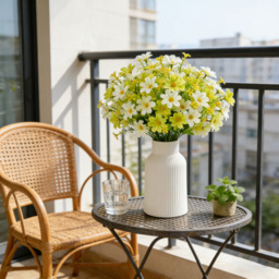 Yuejia 4pcs 11.02in/28cmArtificial Daisy Mums Flowers Outdoor Plants Fake Silk Flowers No Fade Greenery Shrubs Home Wedding Office Garden Porch Décor(green white) - thumbnail 5