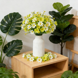 Yuejia 4pcs 11.02in/28cmArtificial Daisy Mums Flowers Outdoor Plants Fake Silk Flowers No Fade Greenery Shrubs Home Wedding Office Garden Porch Décor(green white) - thumbnail 3