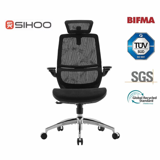 SIHOO M59S Ergonomic Office Chair， Desk Chair with 3D Coordinated Flip-up Armrests， Computer Chair with Dual Back Design and Adaptive Dynamic Lumbar Support(Black)