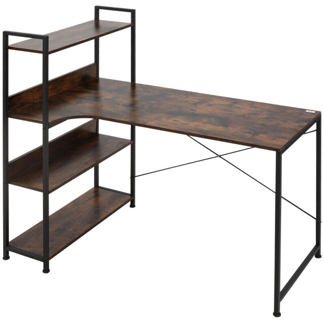 HOMCOM Desk Tall Shelves Rustic Brown/Black - image 1