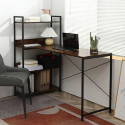 HOMCOM Desk Tall Shelves Rustic Brown/Black - thumbnail 6