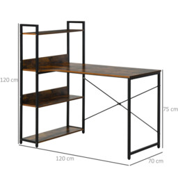 HOMCOM Desk Tall Shelves Rustic Brown/Black - thumbnail 2