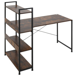 HOMCOM Desk Tall Shelves Rustic Brown/Black - thumbnail 4