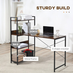 HOMCOM Desk Tall Shelves Rustic Brown/Black - thumbnail 3