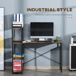 HOMCOM Desk Tall Shelves Rustic Brown/Black - thumbnail 7
